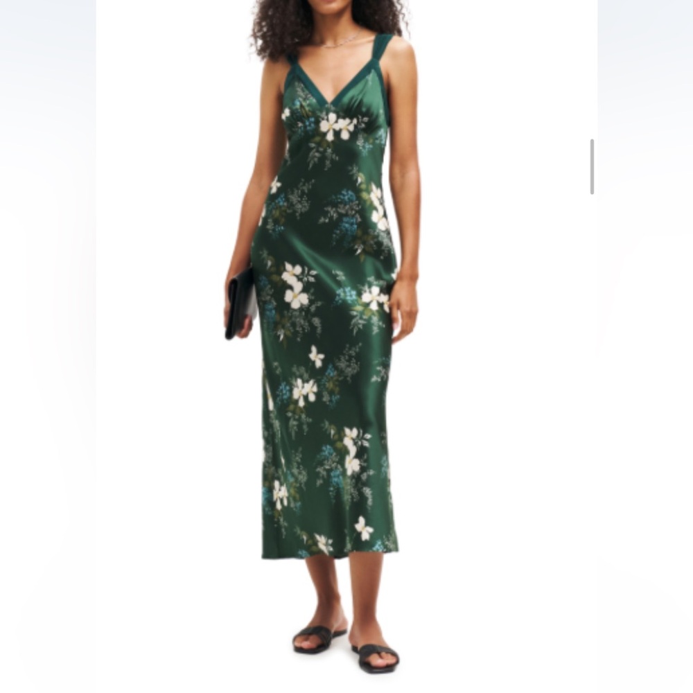 Reformation Green Floral Midi Dress